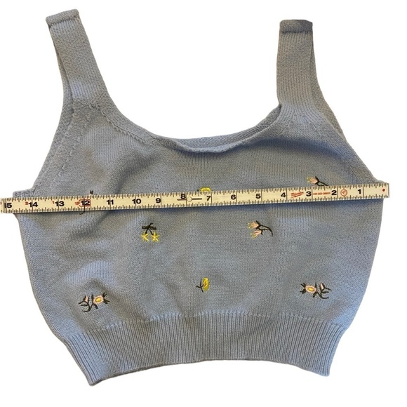 Baby Blue Cropped Floral Embroidered Sweater Tank Top - Picture 9 of 13